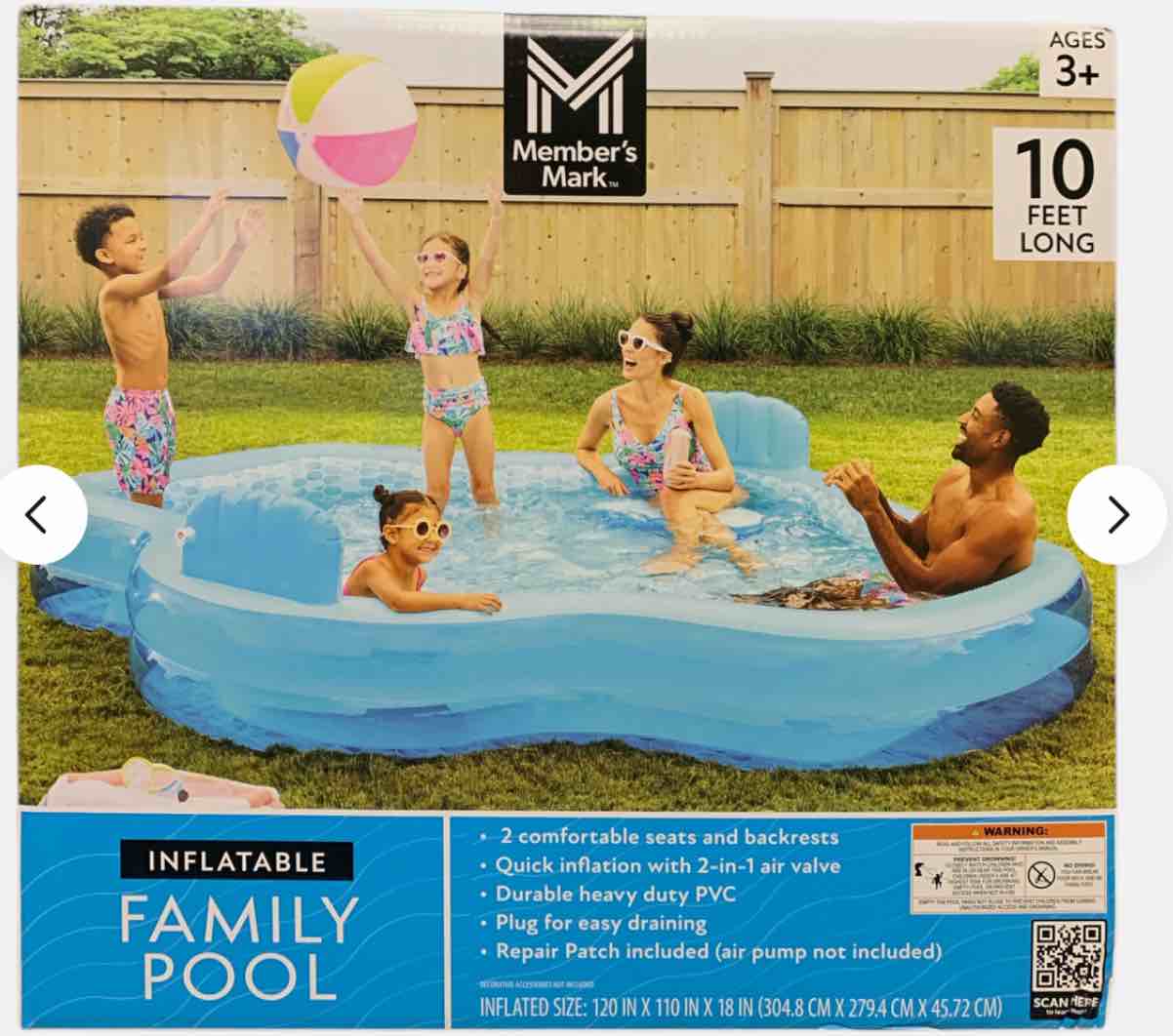 Member's Mark 2-Seater Inflatable Family Pool, 10-Feet Long, Quick-Inflate