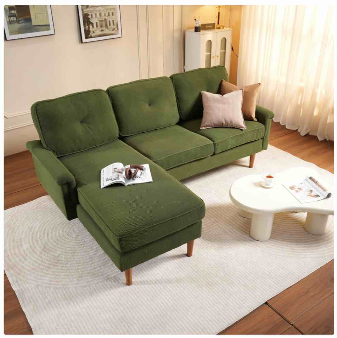 OVIOS 86" L-Shaped Sofa with Chaise Corduroy Fabric ( incomplete set; LAF Y RAF ARM only) 