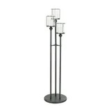 DecMode 3-Slot Black Metal Tall Floor Hurricane Lamp with 3 Posts and Round Base