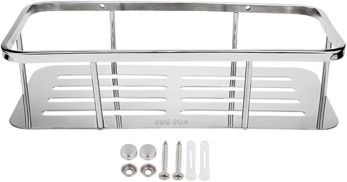 304 Stainless Steel 12-inch Wall Mount Rectangle Bathroom Shower Caddy Basket Polished Finish