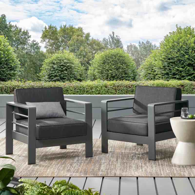 Caggiano Patio Aluminum Chair with Cushions (Set of 2)