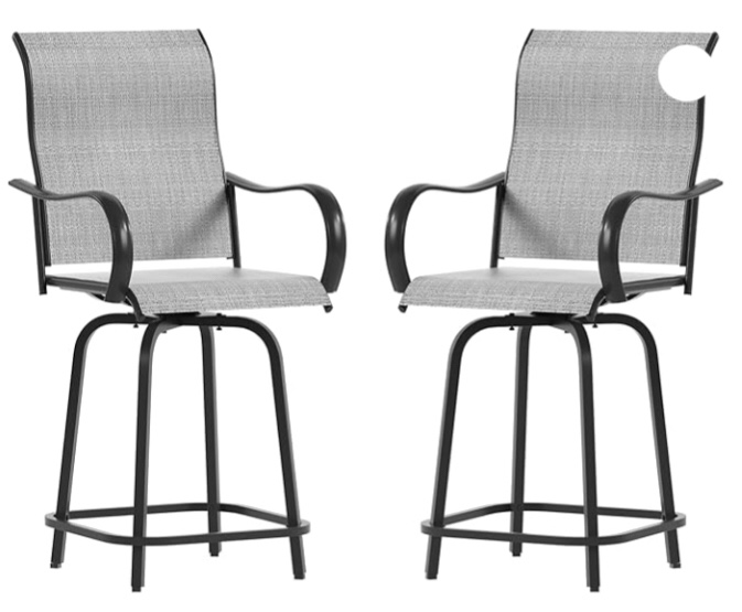 UDPATIO Patio Swivel Bar Stools Chair of 2, Outdoor Bar Height Set, All Weather High Back and Armrest Patio Stools & Bar Chairs for Backyard, Lawn Garden, Balcony and Pool, Brown