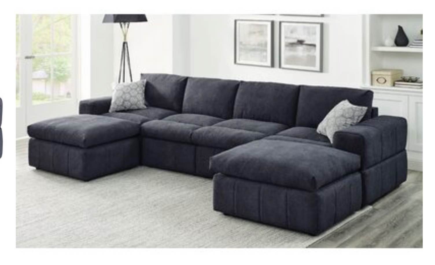 Anchoretta 134" Wide Reversible Modular Sectional with Ottoman Fabric: Dark Gray Polyester ( incomplete set; piece only)