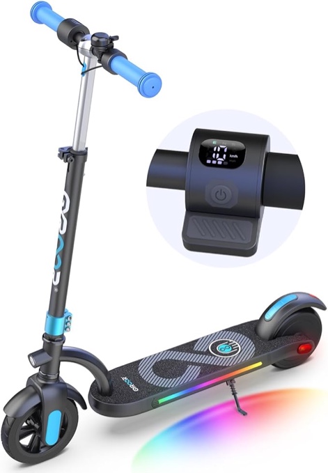 Gyroor H40 Kids Electric Scooter with 180W Motor & LED Visible Display, 10 Mph, Colorful Lights, Adjustable Speed and Height, Electric Scooter for Kids Ages 8-12 Ideal Gifts 1-Blue 2023