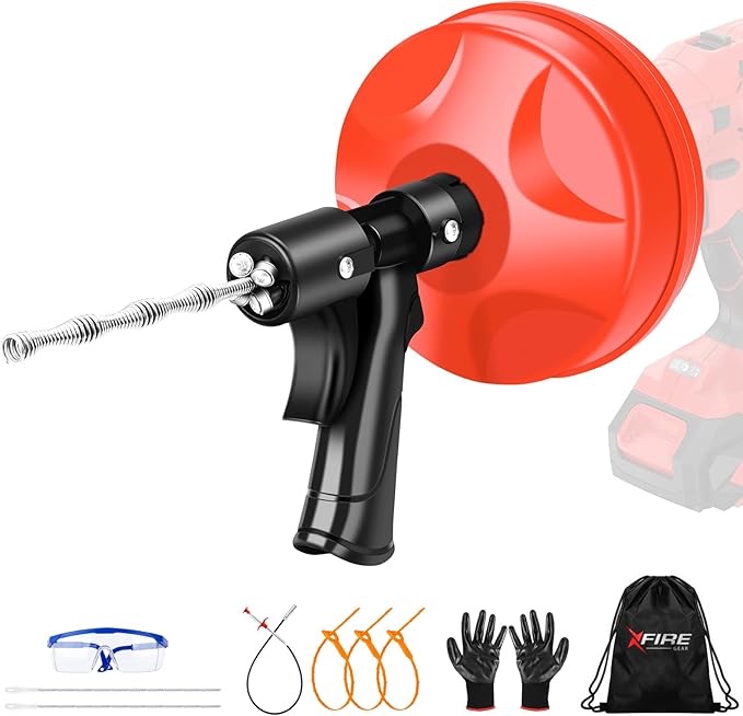 25FT Drain Auger, 10-In-1 Double Mode Drain Snake Tool, Professinal plumbing snake Plumbing Snake with Safety Glasses and Gloves, Hair Removal Tool with Cleaning Brush [Upgraded 4.0]