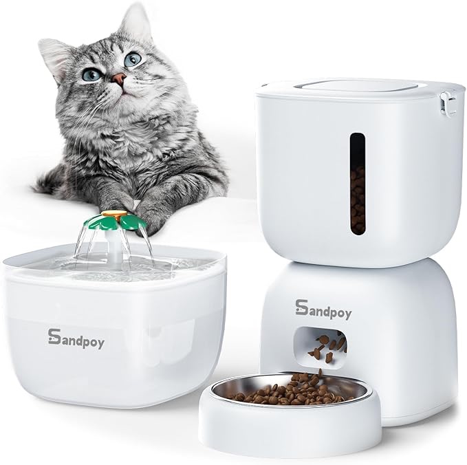 Automatic Cat Feeder and Water Dispenser FW1, 3L Cat Food Dispenser with Locking Lid, Two-in-One Set Timed Dog Feeder for Cats and Puppies, Pet Feeder with Portion Control, 4 Daily Meals