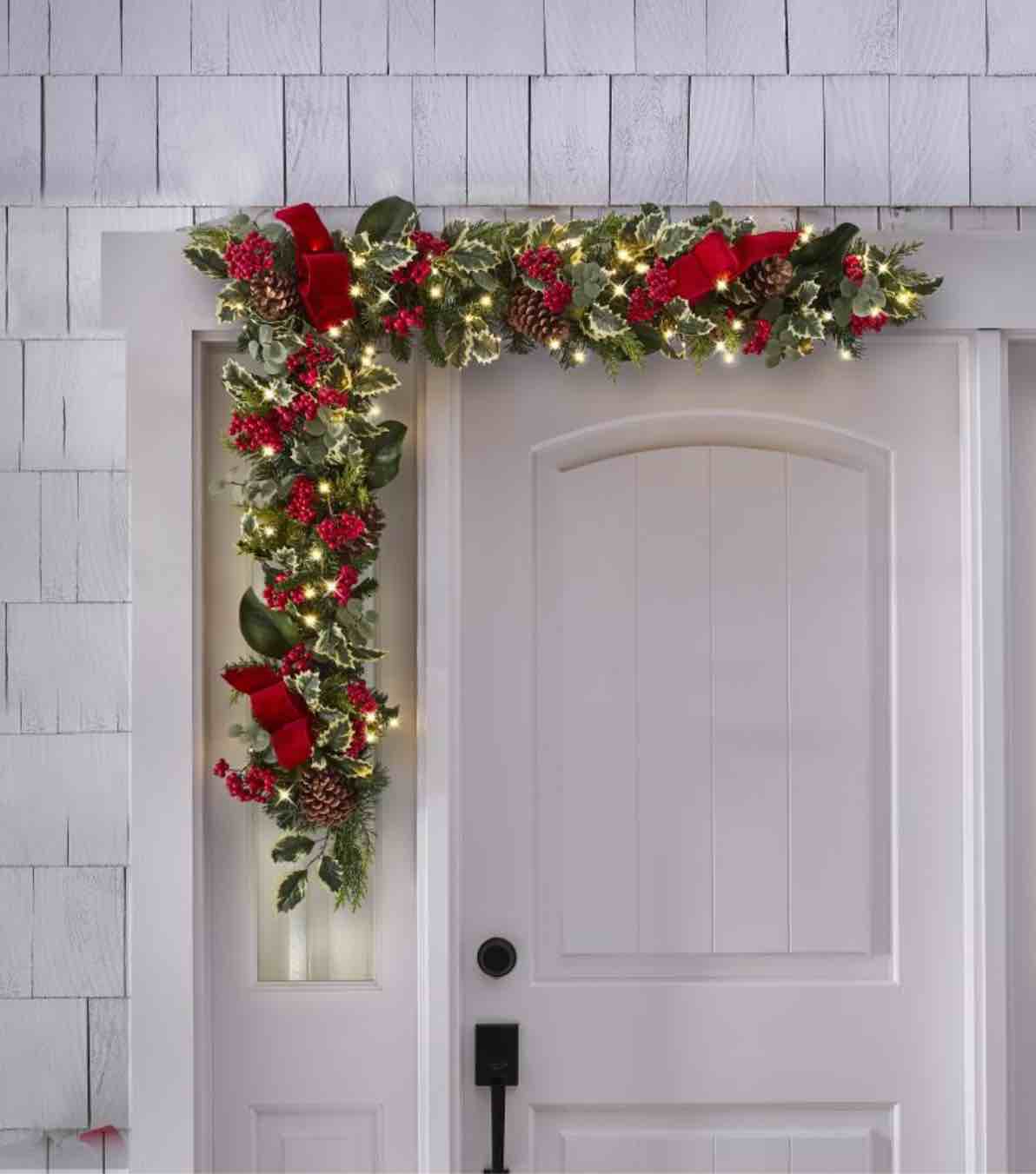 the cordless prelit holly/berries/ribbon holiday trim