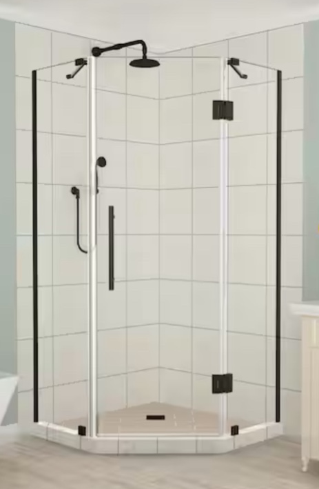 Merrick 36 in. to 36.5 in. x 72 in. Frameless Hinged Neo-Angle Shower Door in Matte Black (incomplete 1 box only consisting of door panel)