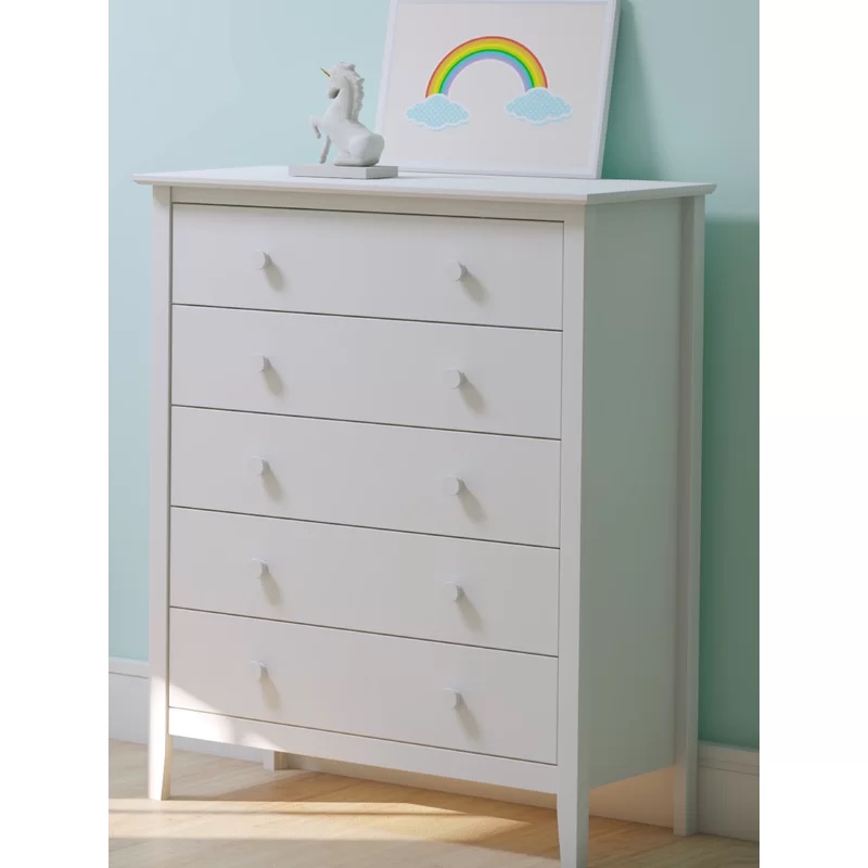 Husby 36" Wide Wooden Rectangular Chest With 5 Drawers White