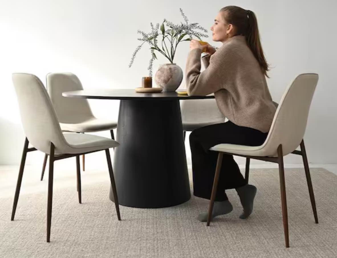 Beige Upholstered Dining Chair with Walnut Metal Legs Set of 4 (incomplete 1 box only consisting of 2 chairs) (missing hardware for these 2 chairs)