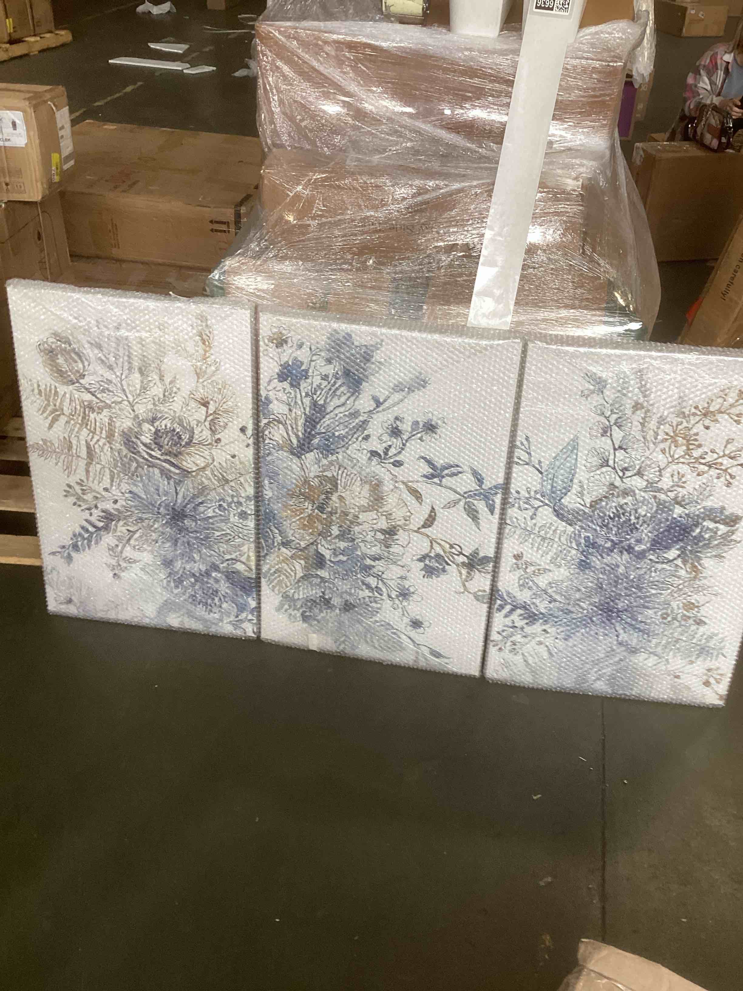 3 piece canvas print floral blue (each print is approximately 20 X 30 in)