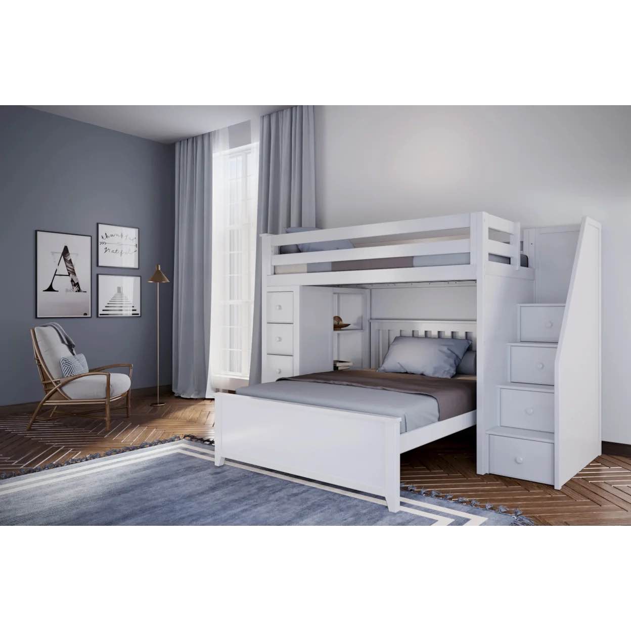 Oxford All in One Youth Storage Loft Bed with Staircase in White (incomplete 1 box only)