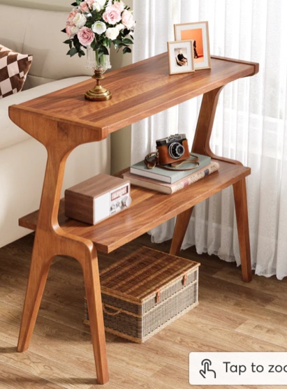 2-Tier End Table, Slim Sofa Side Table with Storage Shelf