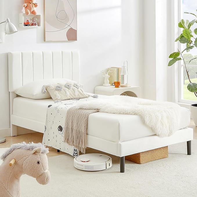 White Velvet Upholstered Twin Bed Frame (similar to stock photo)