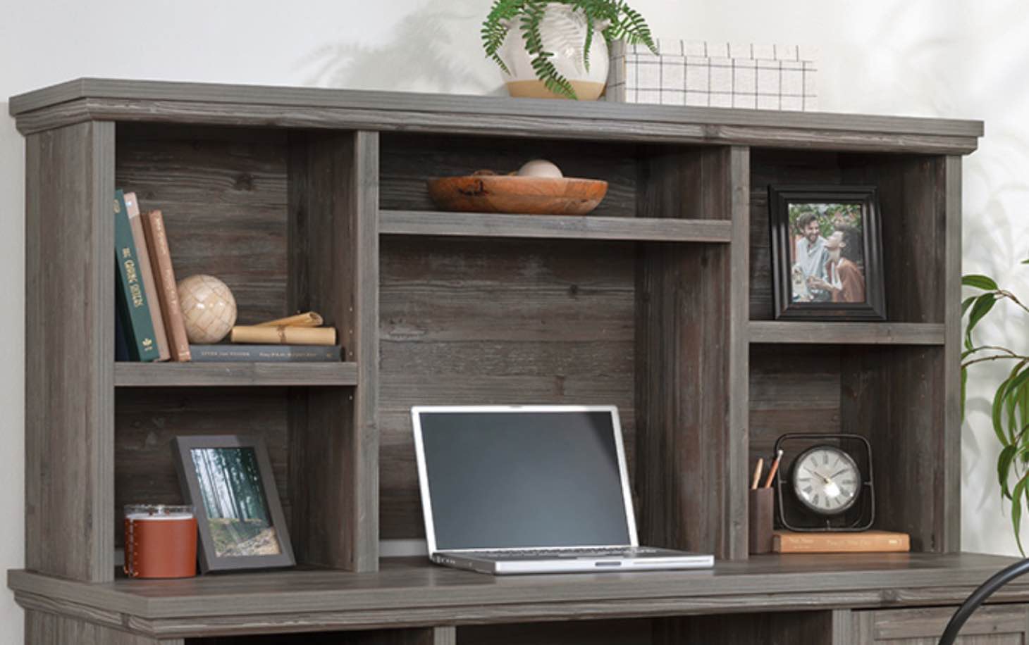 Desktop Hutch with Shelves in Pebble Pine