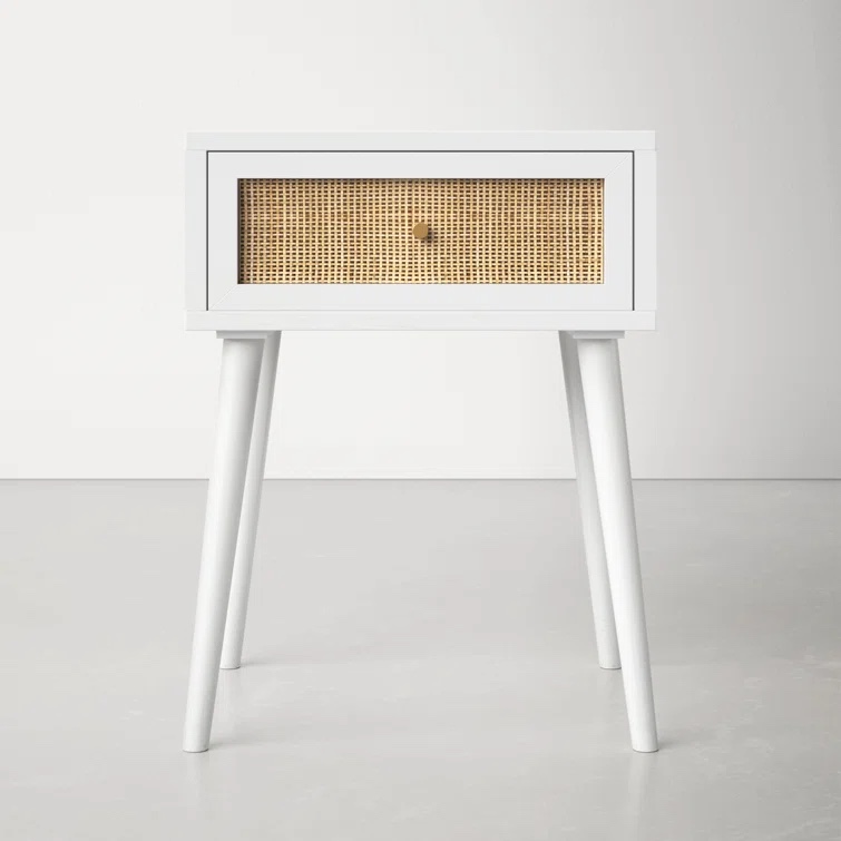 White Nico Solid Wood End Table with Storage