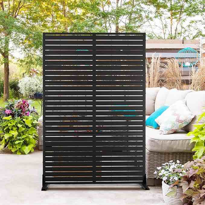 Metal Privacy Screen Outdoor Privacy Screen 72" H×47" W, Freestanding Decorative Privacy Screen for Balcony Patio Lawn Garden, Privacy Fence Privacy Panel-Black&Louvered
