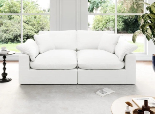 Upholstered Cloud Modular Sectional Sofa, Modern Comfy Couch Filled With Down, Convertible Deep Seat Couches For Living Room Apartment Lounge Bedroom Body Fabric: White Polyester (incomplete 1 box only)