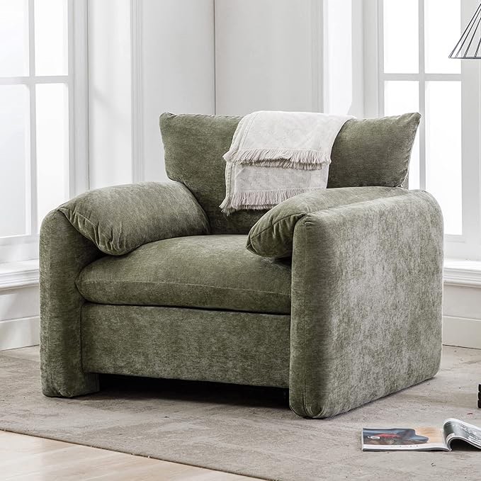 Accent Chair, Modern Style Chenille Oversized Armchair Accent Chair, Single Sofa Lounge Chair 38.6’’ W for Living Room, Bedroom, Matcha Green (incomplete box 2 of 2 only)