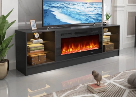 Jutin TV Stand for TVs up to 80" with Electric Fireplace Included (incomplete 1 box only)
