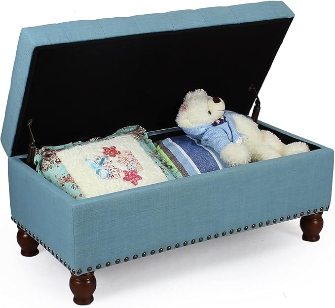 Adeco FT0046-1 Storage Ottoman Bench, 40" x 20" x 17.52", Blue