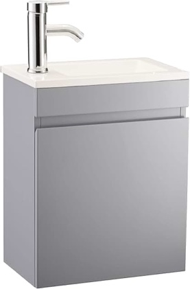 AHB 16" Bathroom Vanity W/Sink Combo for Small Space, Wall Mounted Bathroom Cabinet Set with Chrome Faucet Pop Up Drain U Shape Drain (Grey)