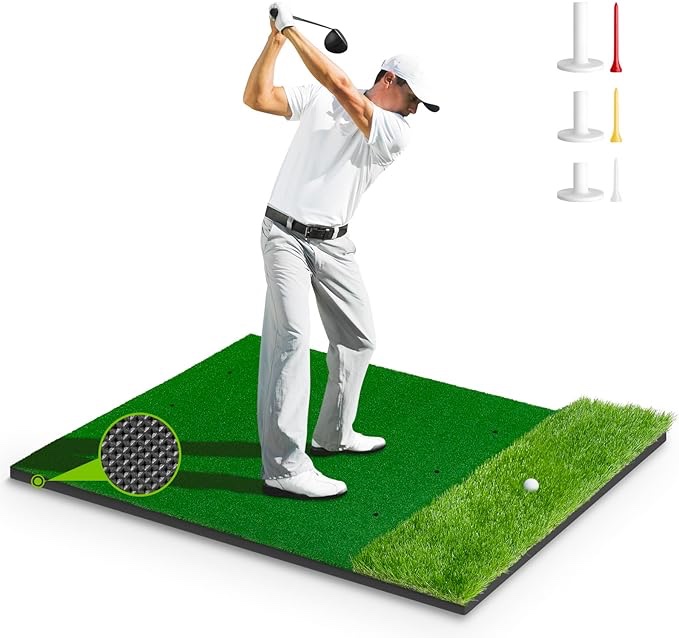 Premium Dual-Turf Golf Mat Set: 5 x 4ft Pro Thickened Golf Hitting Mat for Indoor & Outdoor Practice, Golf Training Swing Chipping Driving Artificial Turf Mats with Non-Slip Base, Gifts for Men/Boy