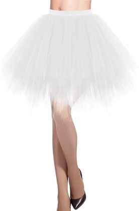 v28 Women's Teenâ€˜s 1950s Vintage Tutu Tulle Petticoat Ballet Bubble Skirt (Regular Size (US: 0-12), White)