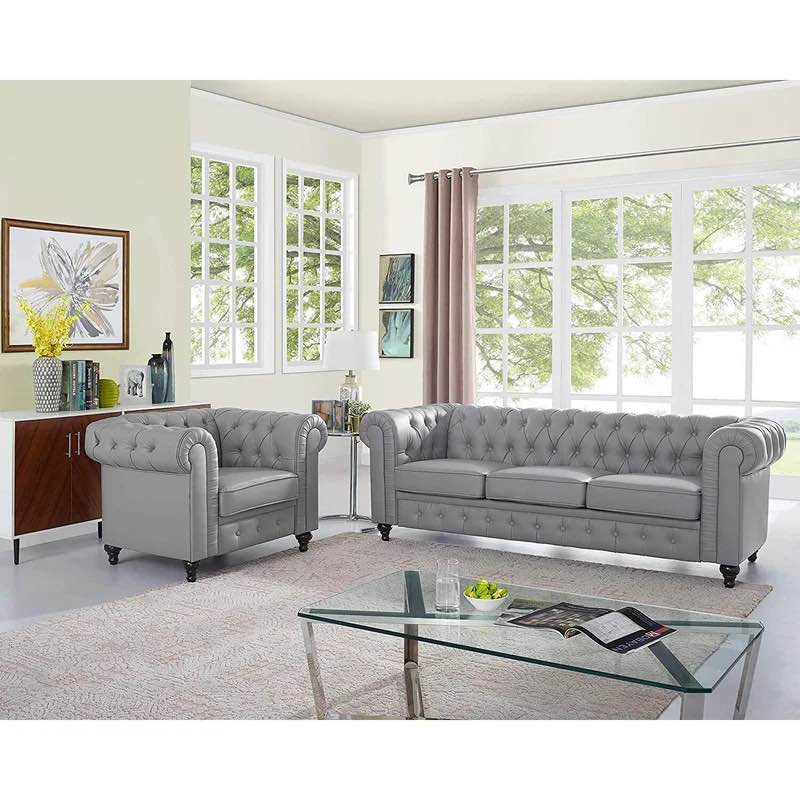 (similar incomplete))Arlis 2 Piece Living Room Set PU Leather Chesterfield Button Tufted Couch Set with Loveseat and Arm Chair Upholstery Color: Gray Faux Leather