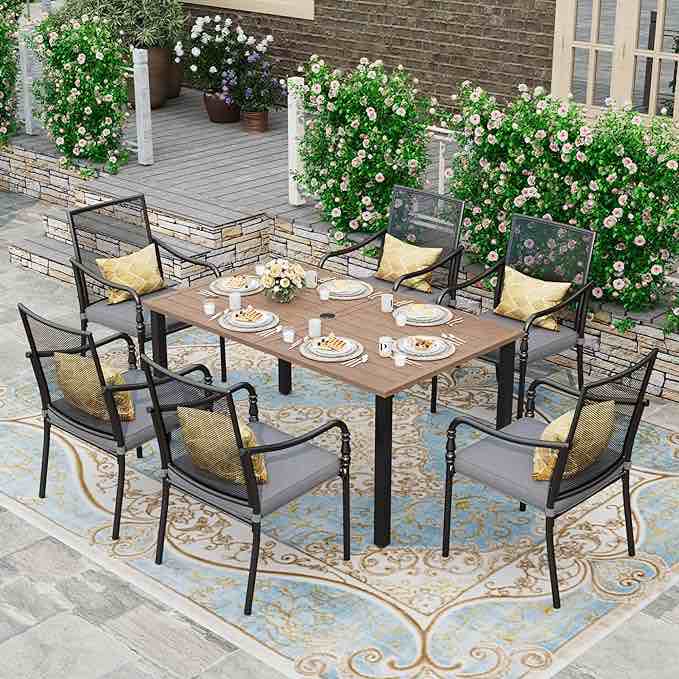 hera's house patio dining table, 60"x38" rectangle outdoor dining table top with umbrella hole and frame for lawn garden backyard