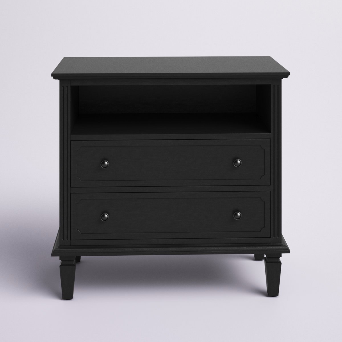 Amberlyn 27.2'' H Traditional 2-Drawer Nightstand with Built-In Outlets and Solid Wood Legs and Open Shelve