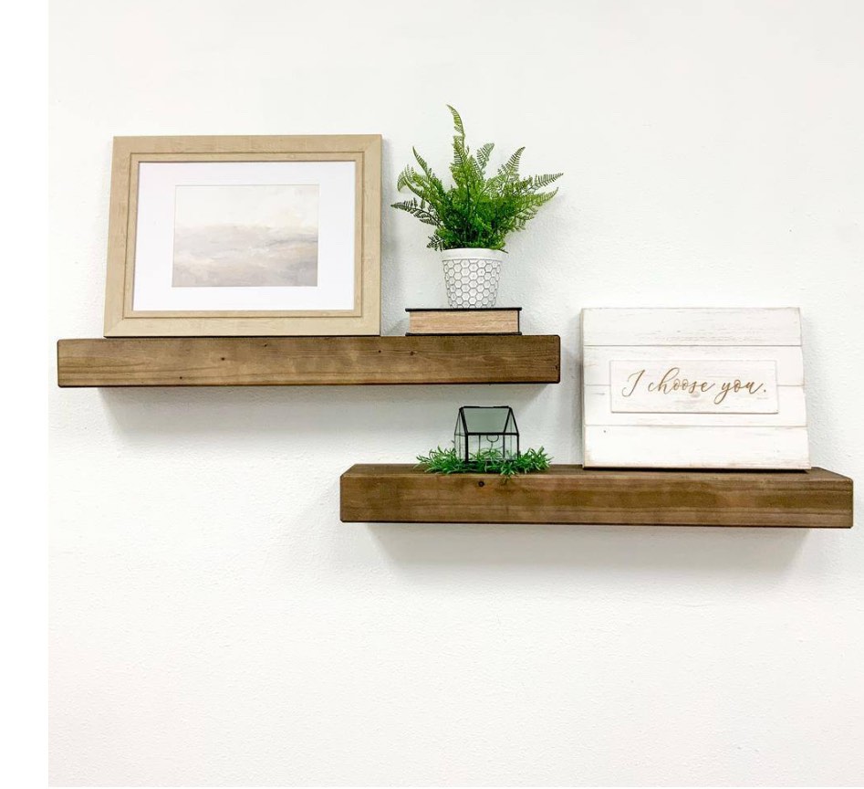 Dark Walnut Pine Wood Floating Box Set of 2 Decorative Wall Shelves