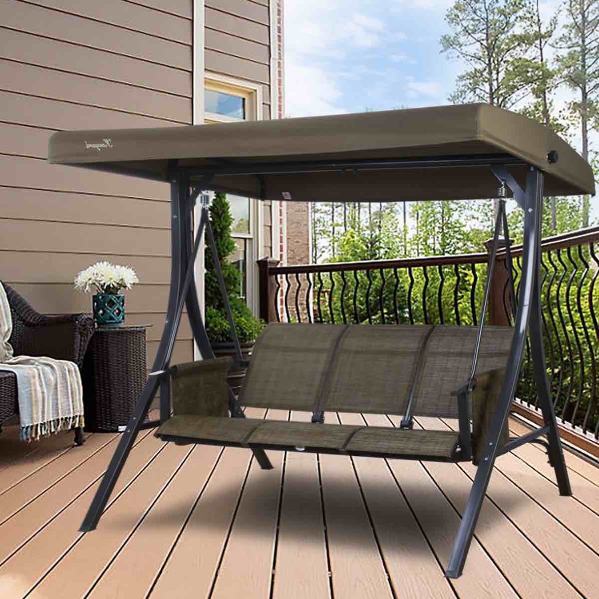 Otteridge 3 Person Outdoor Patio Swing with Powder Coated Steel Frame and Breathable Seating