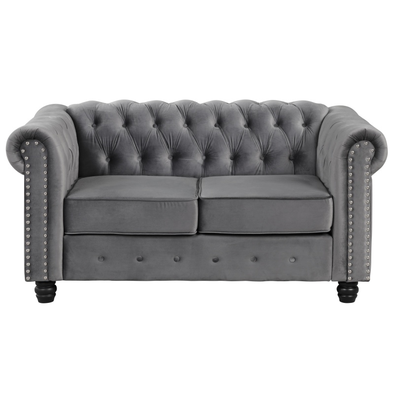 (incomplete)Contemporary Loveseat with Deep Button Tufting Dutch Velvet -Velvet Grey