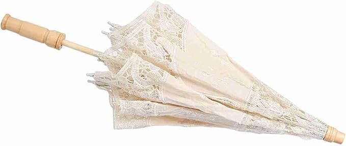 Lace Flower Embroidery Parasol Wedding Bride Photography Umbrella White Beige Silk Cloth Material Handmade (Large)