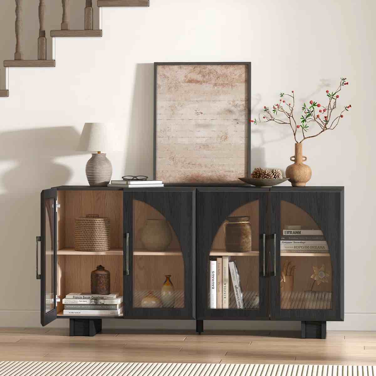 63" Sideboard Buffet Cabinet With Storage,Arched Cabinet with Adjustable Shelves,Credenzas for Living Room,Entryway,Kitchen