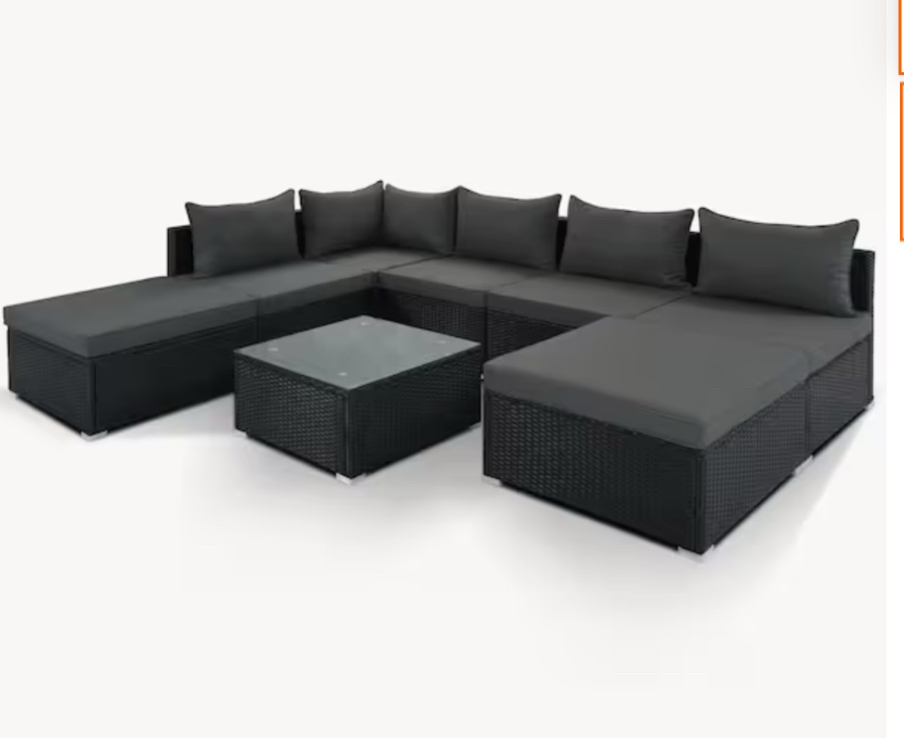 Black 8-Pieces Outdoor PE Wicker Patio Furniture Set Garden Conversation Sofa Set with Gray Cushions ( incomplete ) 
