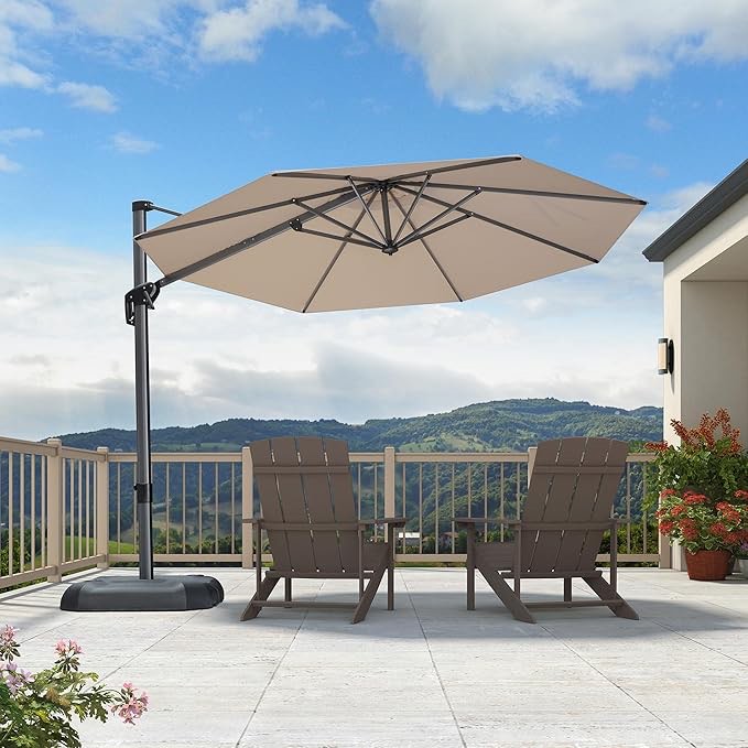 PURPLE LEAF 10 Feet Patio Umbrella Outdoor Cantilever Round Umbrella Aluminum Offset Umbrella with 360-degree Rotation for Garden Deck Pool Patio, Beige ( incomplete ) 