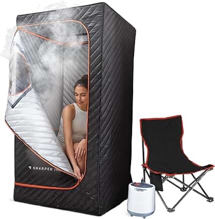 sharper imageĀ® steamer sauna portable spa ā steam generator, foot pad, & folding chair| perfect for indoor full body wellness & recovery| at home sauna tent sauna box| personal sauna gift set