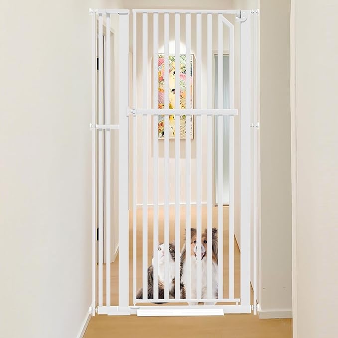 63" Extra Tall Pet Gate, Width Adjustable Pressure Mounted Cat Gate Auto-Close Dog Gate