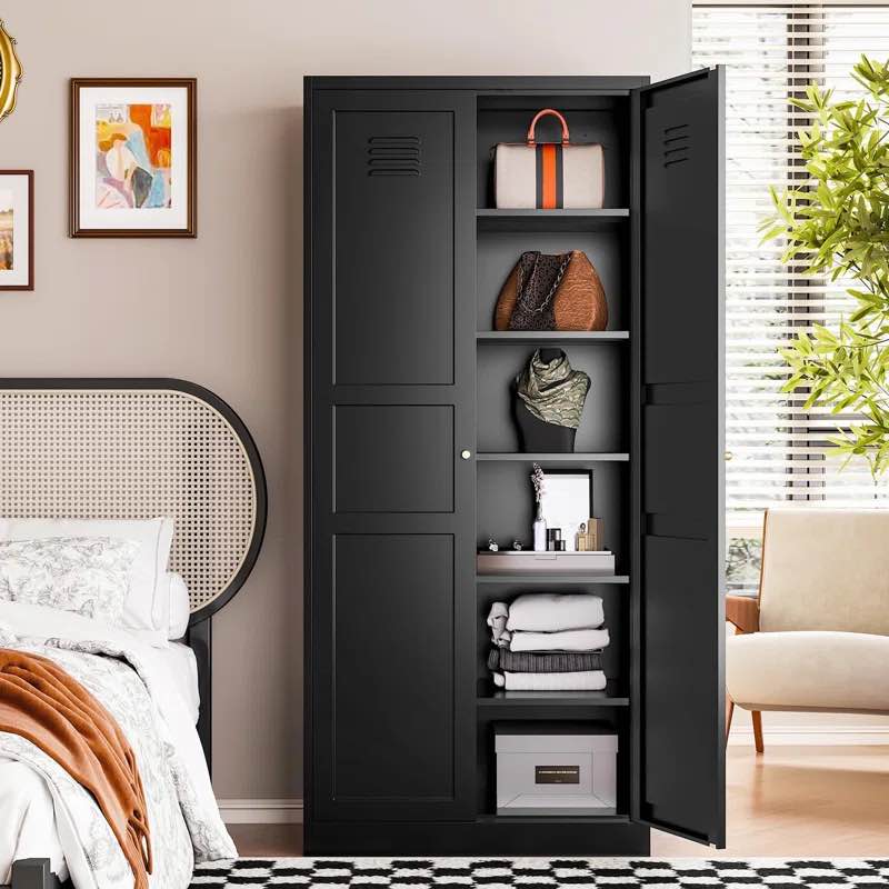Storage Cabinet With Adjustable Shelves-Metal Home Kitchen Pantry Cabinets With Doors,Organization Locker For Cupboard/Bedroom/Dining/Living/Bathroom/Office/Garage Room