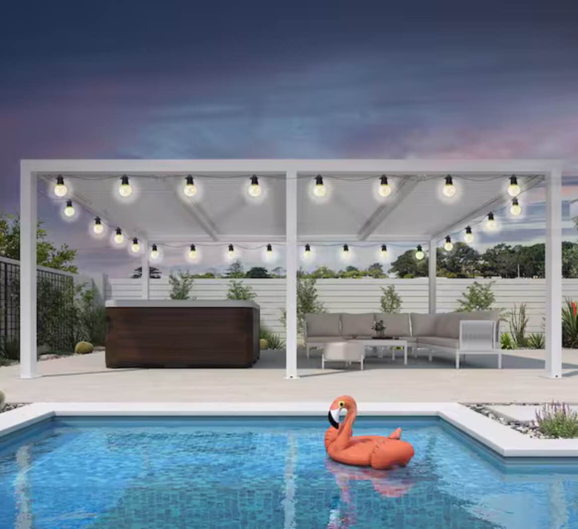 Purple Leaf Outdoor Louvered Pergola White Pergola Aluminum Modern Pergola With String Lights Independent Rainproof Adjustable Hardtop For Patio Garden Size: 94.32" H x 156" W x 132" D ( incomplete box 2 of 6 )) 