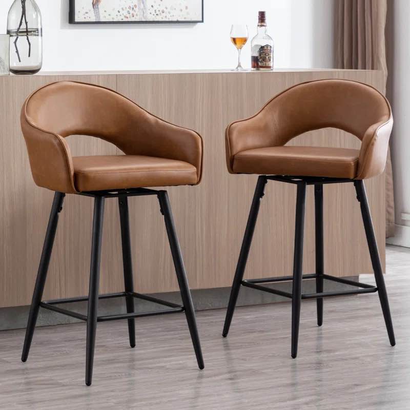 Swivel Bar Stools 27'' Counter Stools Faux Leather Counter Height Bra Stools Chairs for Kitchen Island