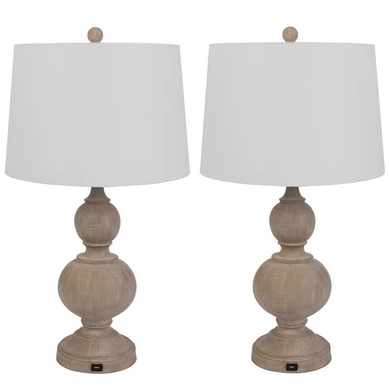Brigands USB Table Lamp Set - Rustic Lamps with USB Charging Ports and LED Bulbs Included (Set of 2)
