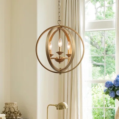 3 - Light Candle Style Unique Globe Chandelier Finish: Brushed Gold