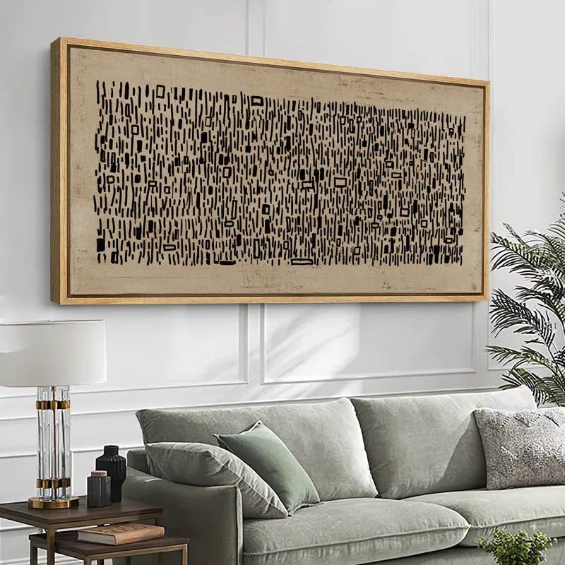 Geometric Line "Abstract Brown Black Wabi Sabi Minimalist Extra Large Framed Artwork Wall Pictures via 30" H x 60" W