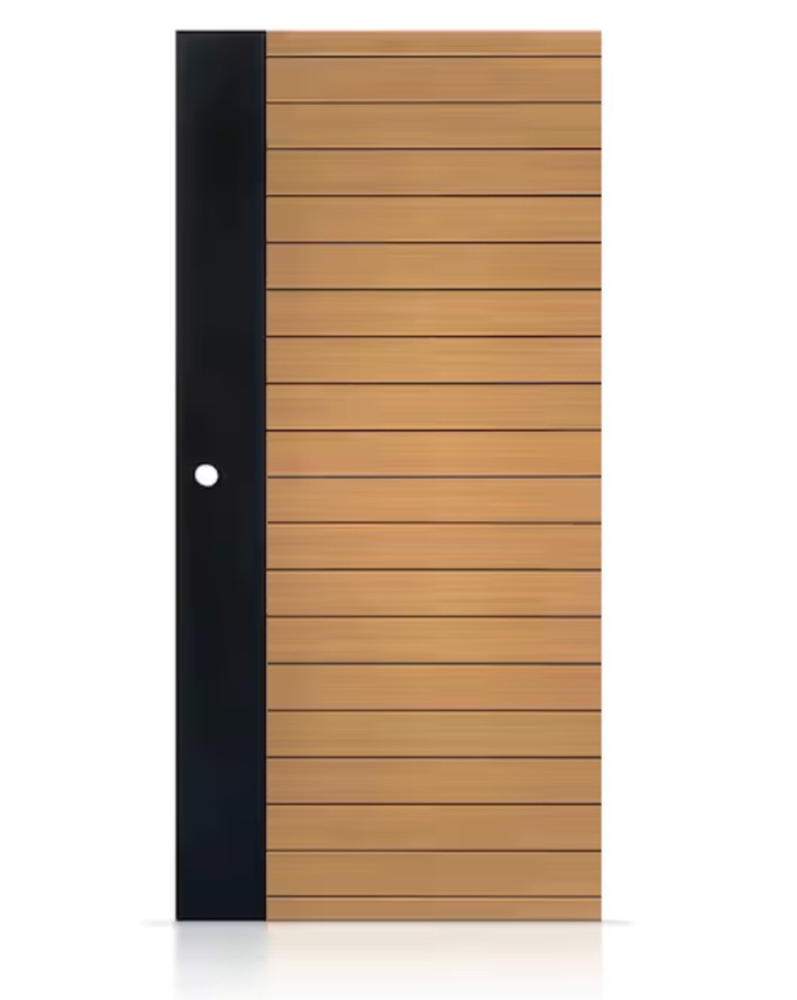 30 in. x 80 in. Universal/Reversible Walnut Steel Front Door Slab with Bore Hole