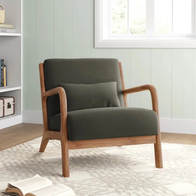 Hertford 26" Wide Mid Century Upholstered Solid Wood Accent Chair with an Extra Pillow