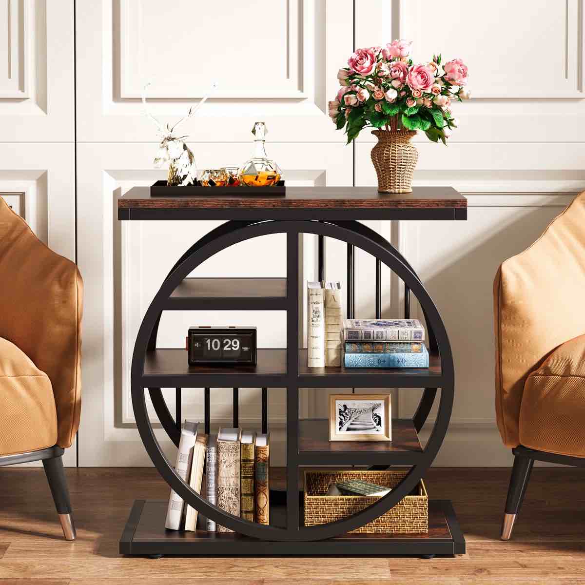5-tier End Table, Narrow Side Table With 5 Shelves, Nightstand Bedside Table With Storage