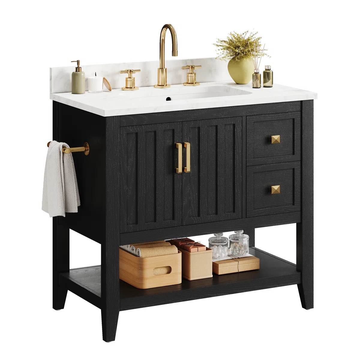 Bathroom Vanity With Sink, Bathroom Cabinet With Drawers And Storage,Quick Installation ( incomplete missing sink )